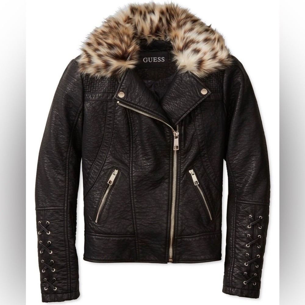 GUESS
Women's Faux-Fur Collar Asymmetrical Zip Moto Coat Sz S - Picture 3 of 5